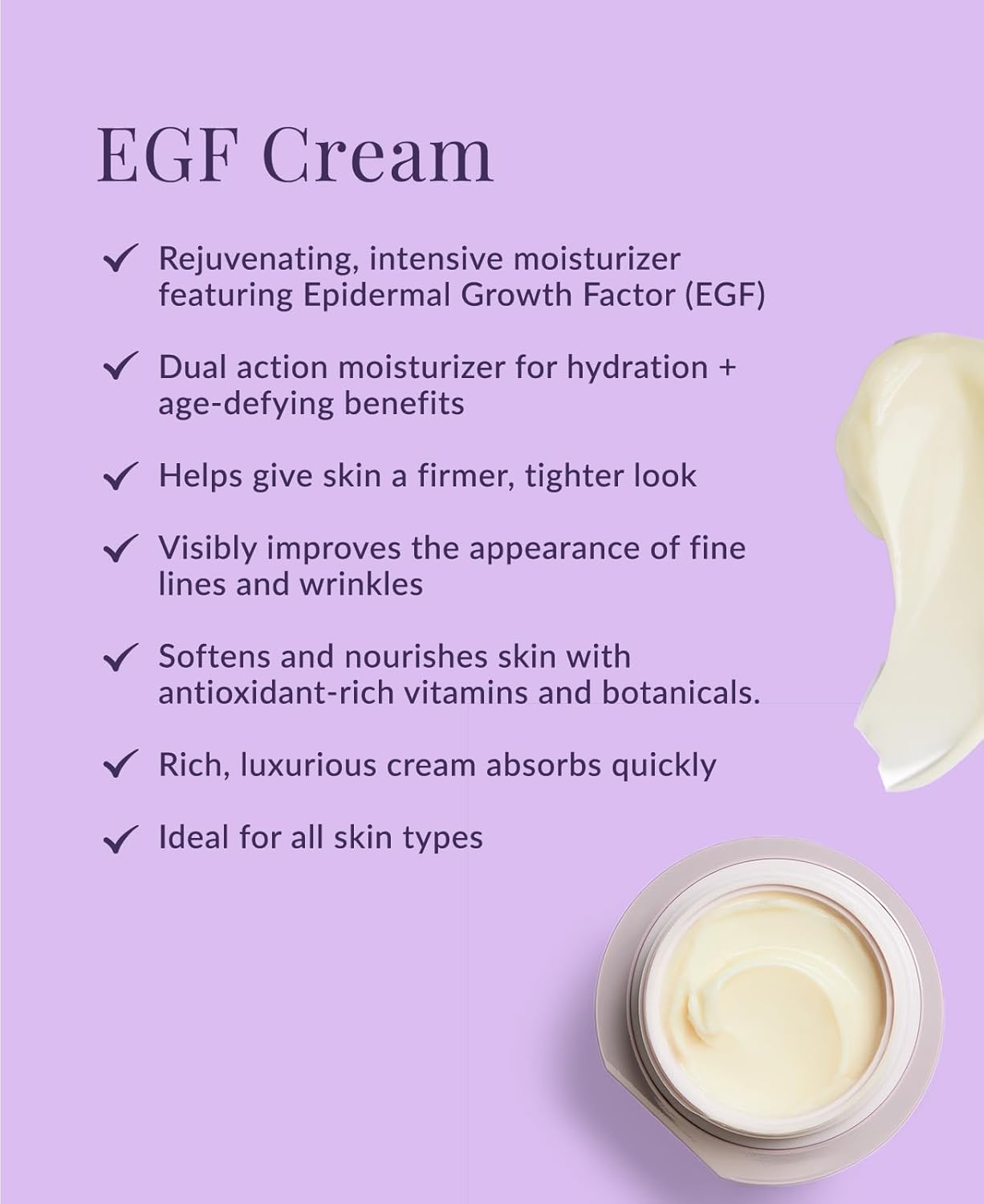 DHC EGF Cream, Hydrating Peptide Moisturizer, Collagen, Skin-Renewing, Firmness and Radiance, Fragrance and Colorant Free, Ideal for All Skin Types, 1.2 oz. Net wt. - Image 5