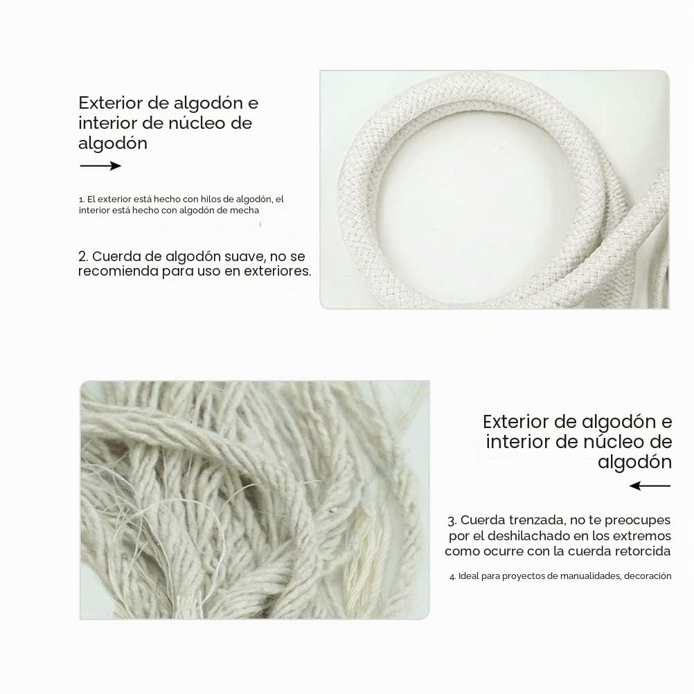 Aoneky Cuerda de Algodón Natural - 10mm/14mm/16mm, 15M/30M/60M, Cuerda Gruesa Trenzada de Algodón para Macramé Bricolaje Manualidades Artesanía Decoración, Cordón Colgante de Pared, Blanco (10mm, 30M)