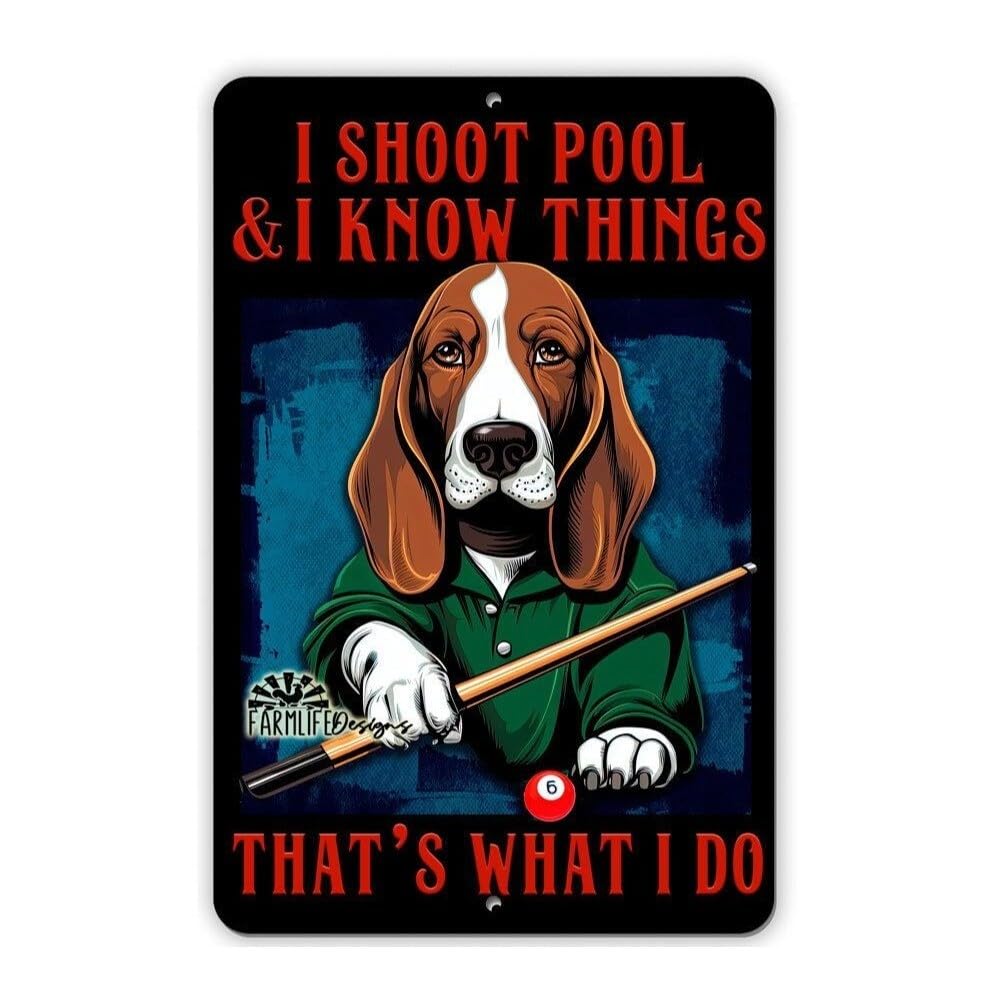 Basset Hound Billiards Sign 8"x12" Funny Handmade Bar Dog Shoots Pool Sign home decor