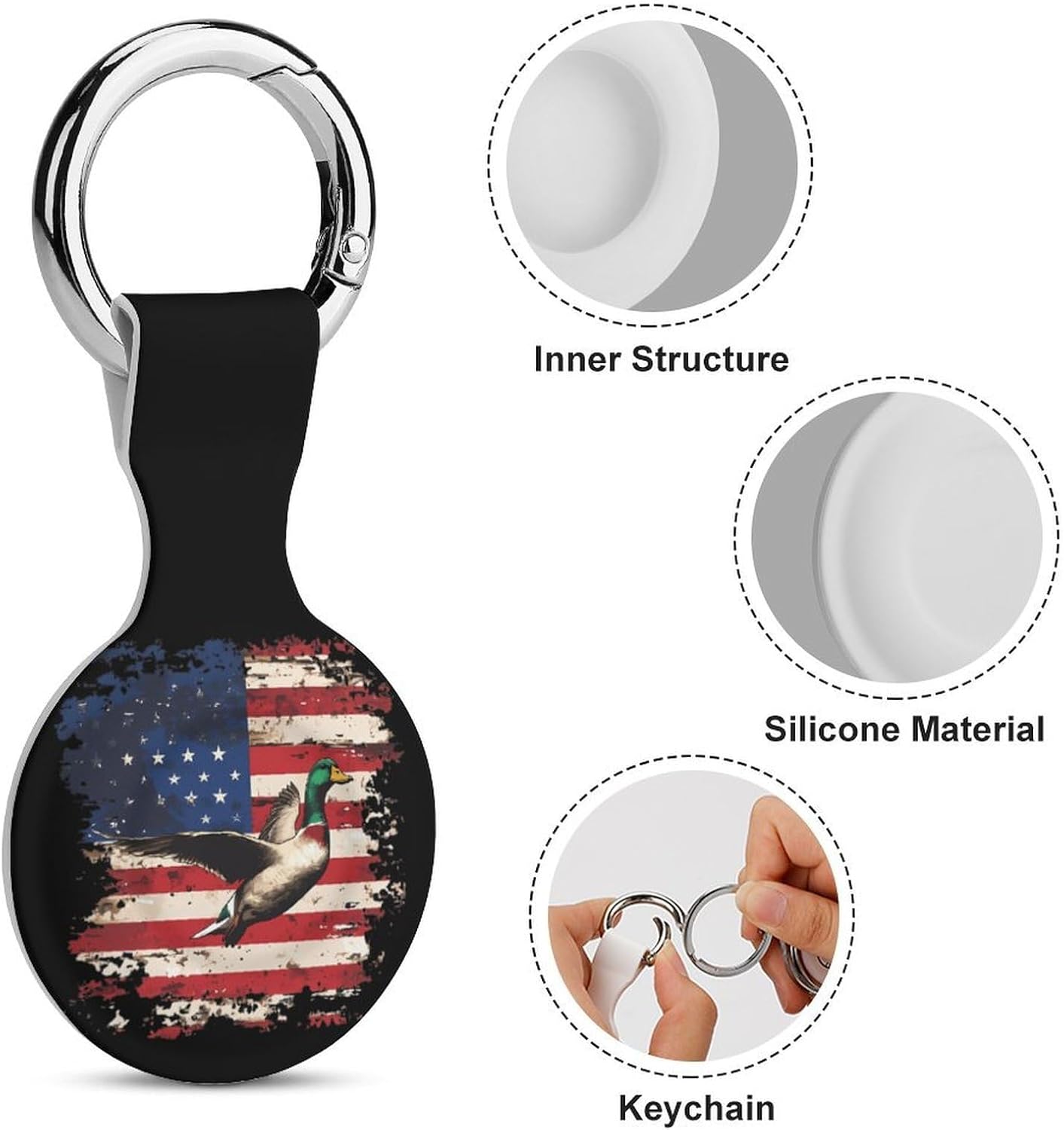 Duck Hunting U.S.A. Flag Funny Cover Compatible with AirTag Case Protector GPS Tracker Holder with Keychain