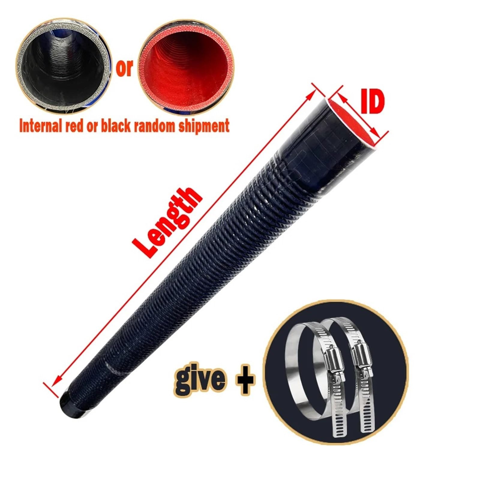 Tubo Di Aspirazione Aria Tubo Corrugato In Filo Acciaio Nero Flessibile In Silicone Aspirazione Ad Alta Pressione Temperatura Collegamento Filtro Dell'aria Intercooler(1000mm,ID 50mm)