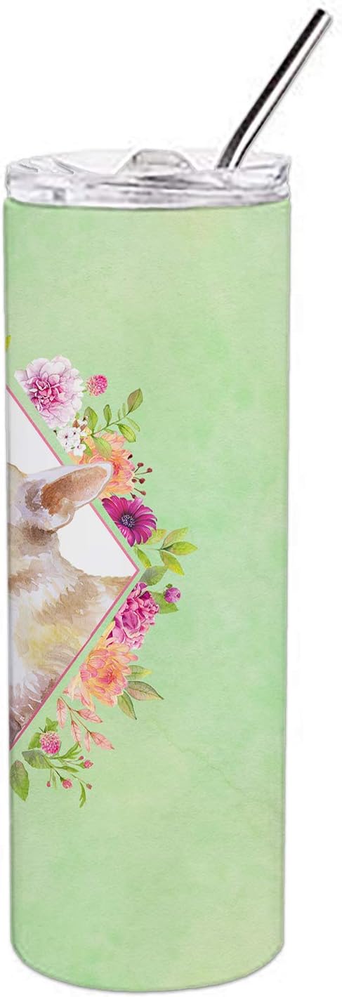 Caroline's Treasures CK4289TBL20 Chihuahua #2 Green Flowers Stainless Steel 20 oz Skinny Tumbler Vacuum Double Walled Reusable Insulated Tumbler Travel Cup for Coffee Cocktails Gift with Lid, 20 oz