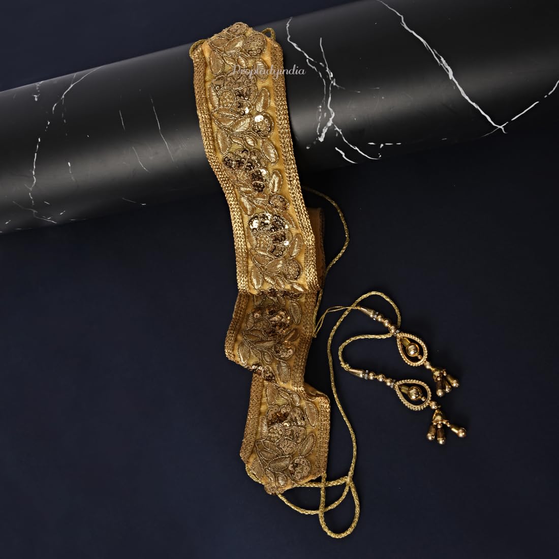 Women's Designer Traditional Jewellery Golden Zari Embroidery Wedding Saree Waist Belt, Belly Chain, Kamarband (Golden)