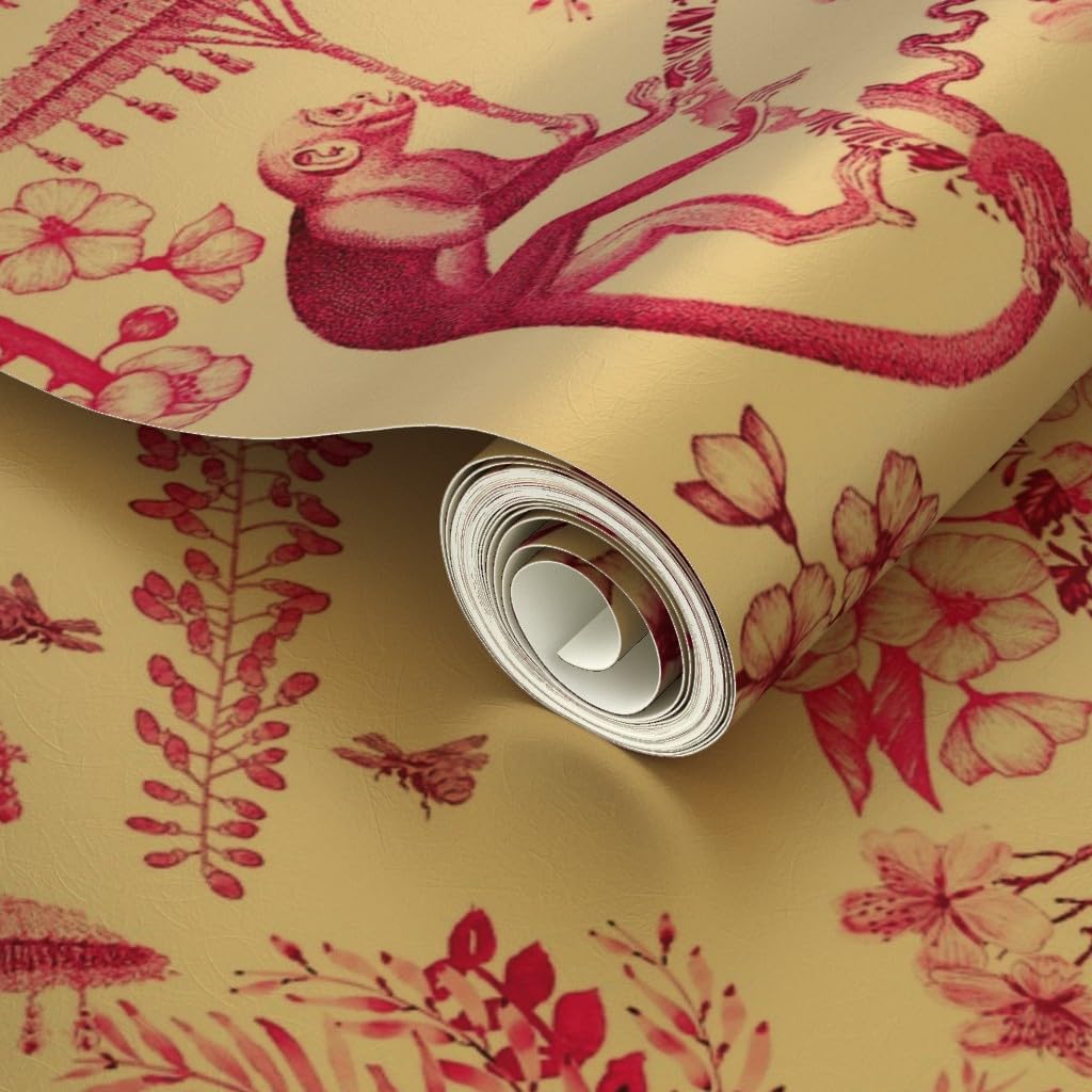 Gold Metallic Wallpaper 27ft x 2ft - maximalist Vintage,Bright Pink,hot Pink Toile,Leopard Monkey,Chinoiserie Traditional Wallpaper by Spoonflower