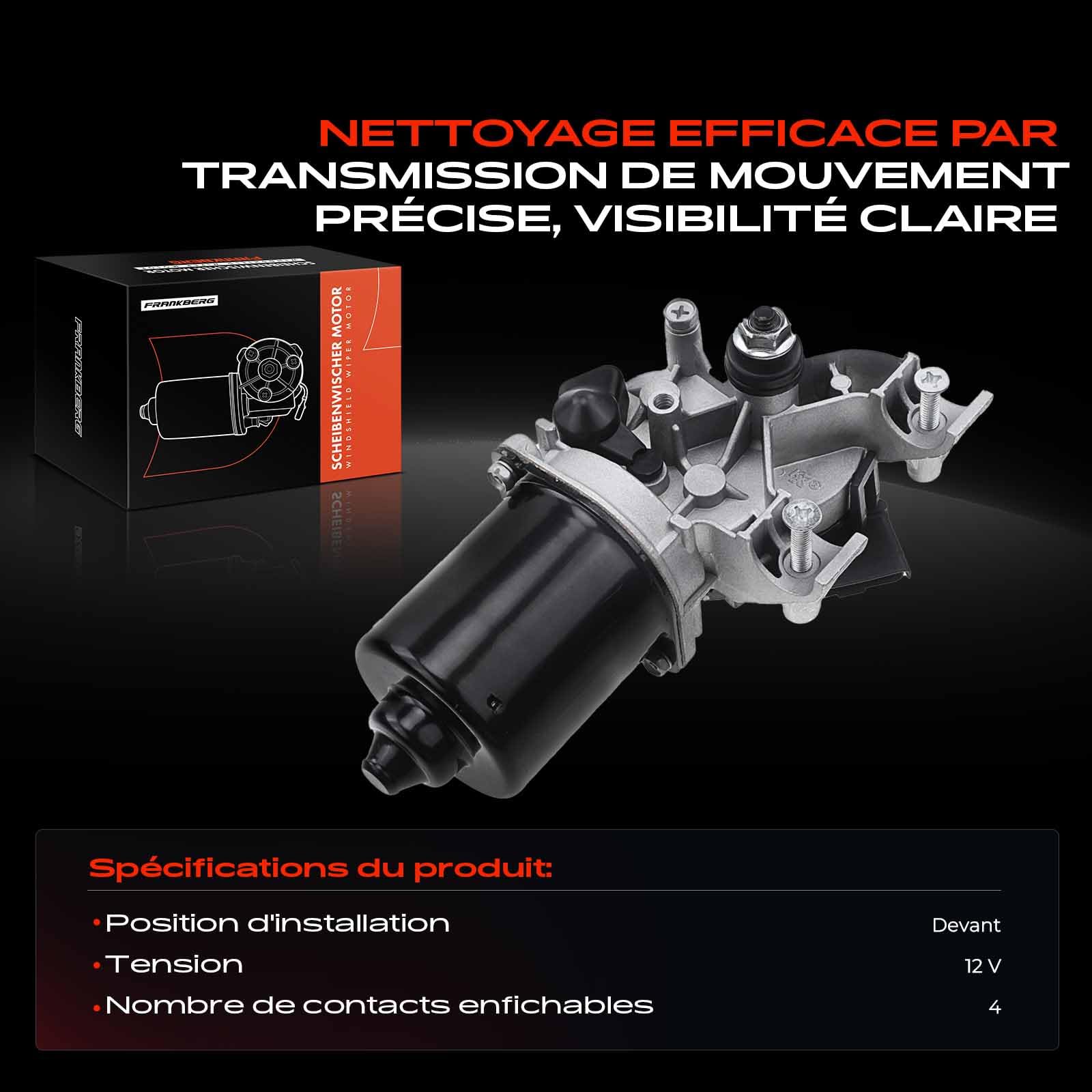 Frankberg Moteur d'essuie-glace, moteur d'essuie-glace de pare-brise, 4