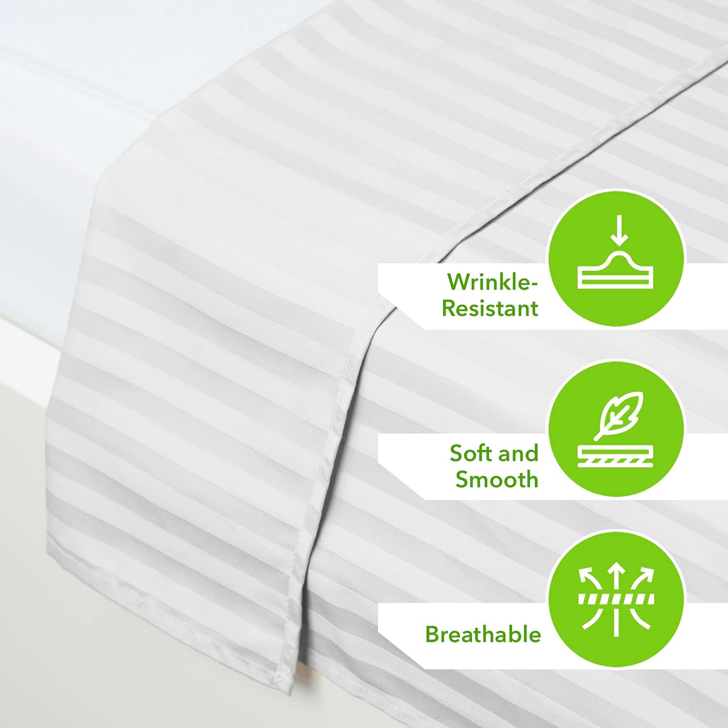 500-Thread-Count 100% Cotton Flat Sheet 1-Piece Sateen Weave Damask Stripe : Home & Kitchen