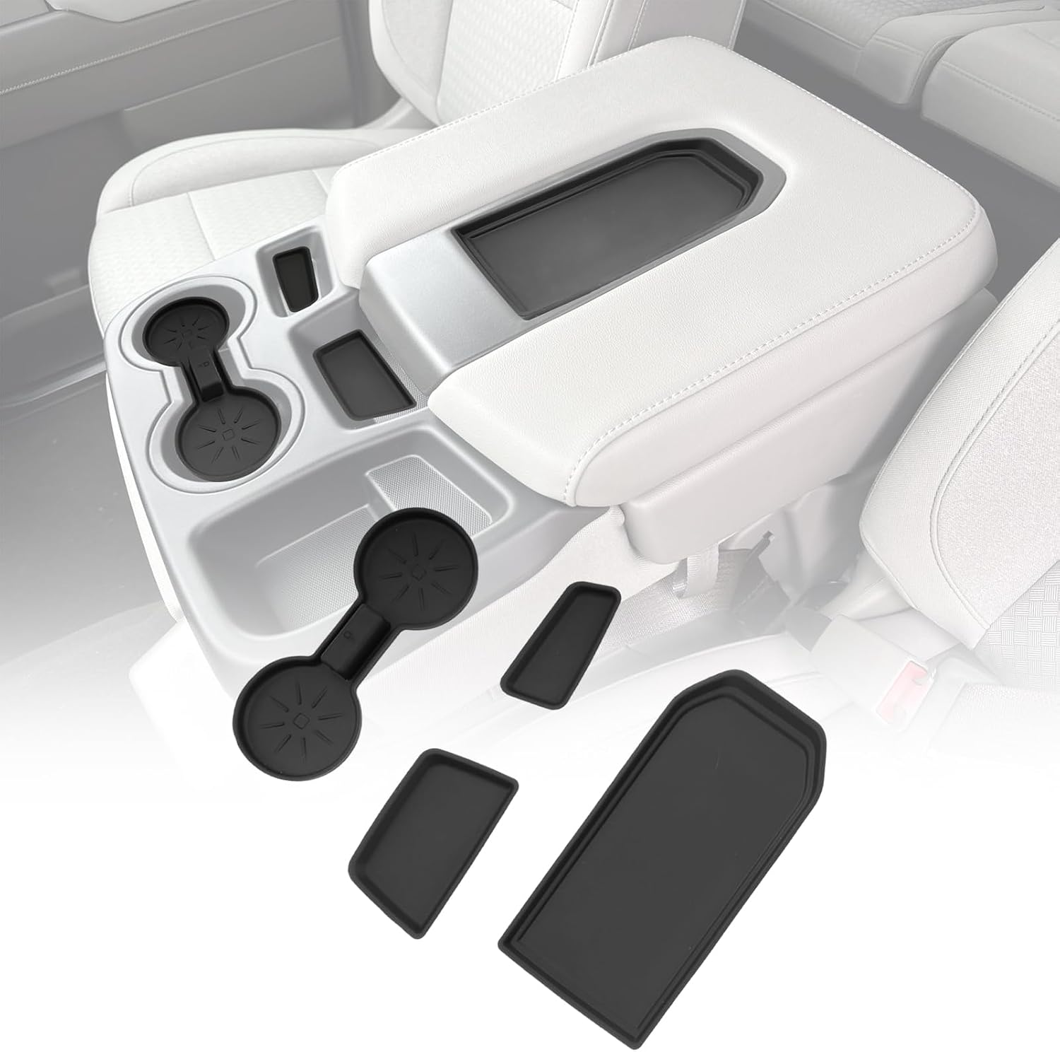 for 4PCS Center Console Water Cup Holder Insert Non-Slip Rubber Mats Compatible with Split-Bench Folding Seat 2019-2026 Chevy Silverado/GMC Sierra 1500&2020-2026 Silverado&Sierra 2500HD/3500HD
