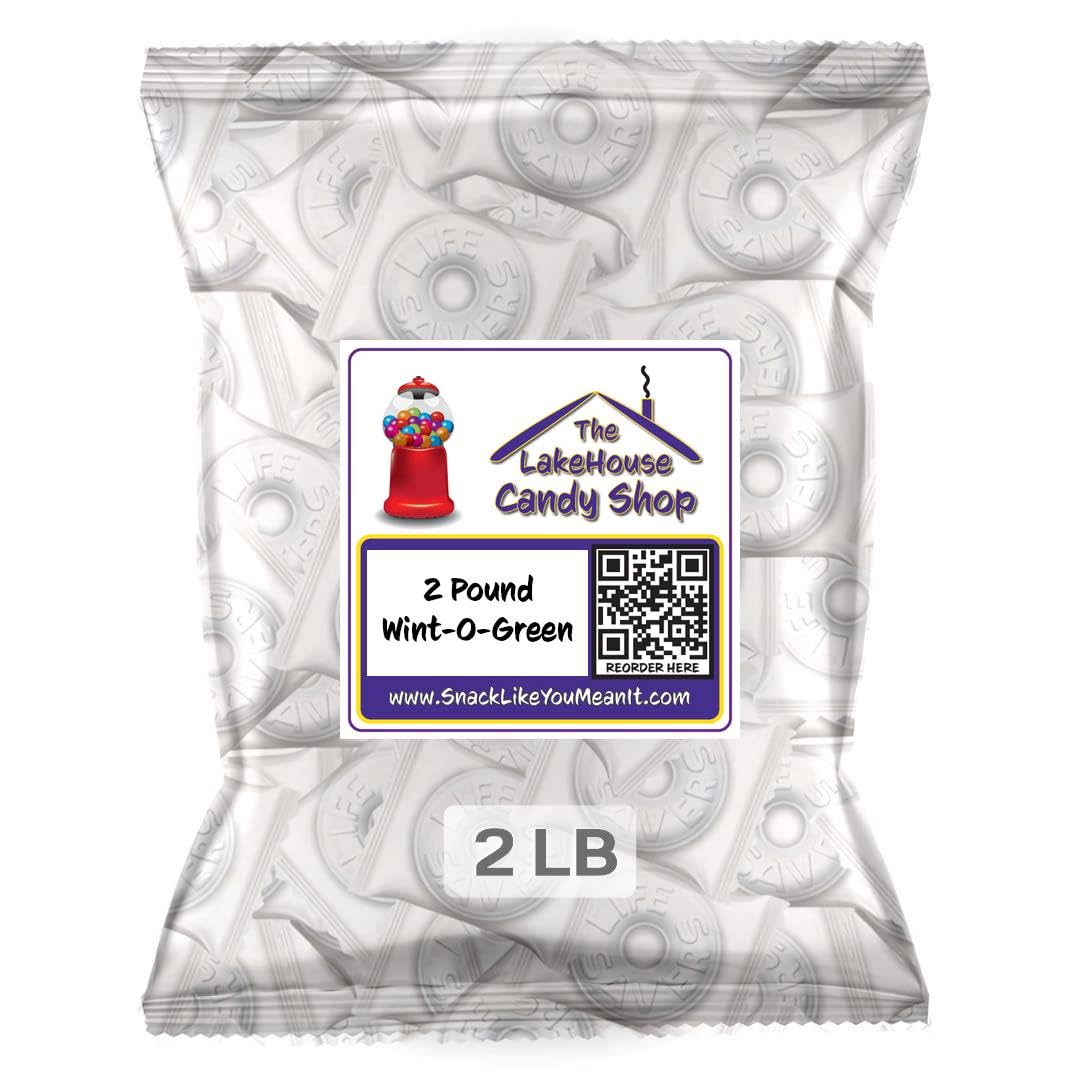 Wint-O-Green Hard Candy Bulk - 2 Lbs - Lifesavers Individually Wrapped Mints - Wintergreen Flavor - Packaged by The LakeHouse Candy Shop