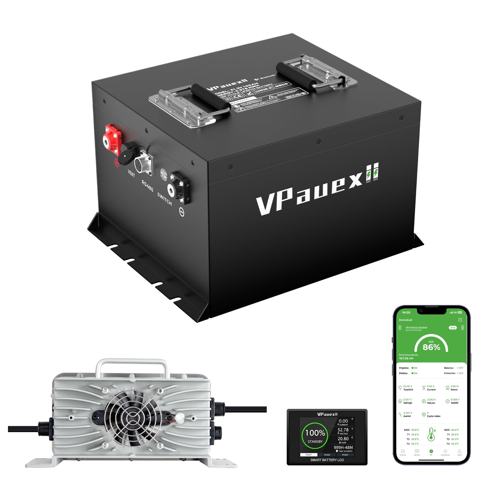 48V 105Ah Mini Lithium Golf Cart Battery 48V Golf Cart Batteries with 22A Lithium Charger Built-in 200A BMS