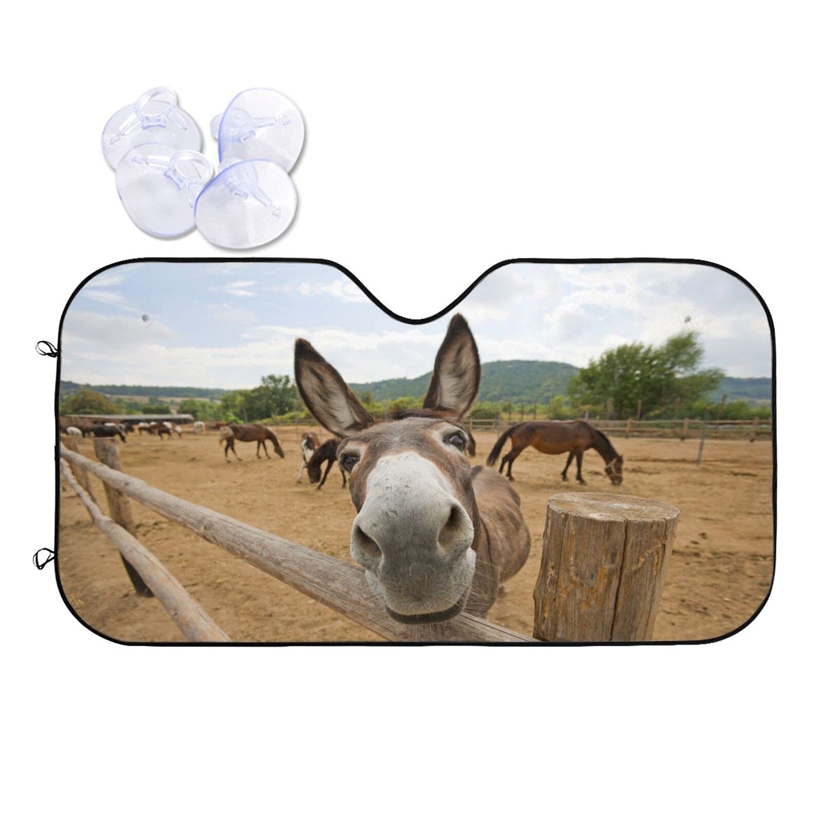 Phelika Divertido parasol frontal de burro para coche, camión, SUV, protege los rayos de aluminio, mantiene tu vehículo fresco