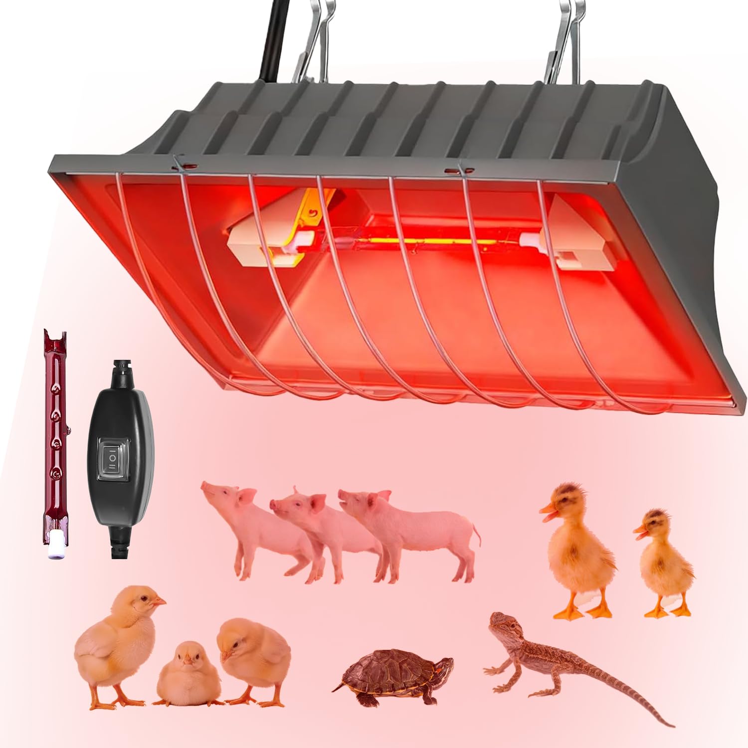 Lampe à lumière rouge pour poussins, maison de volaille, avec interrupteur à économie d'énergie, câble de 1,8 m, lampe infrarouge thermostatique automatique, convient pour poussins, porcelets
