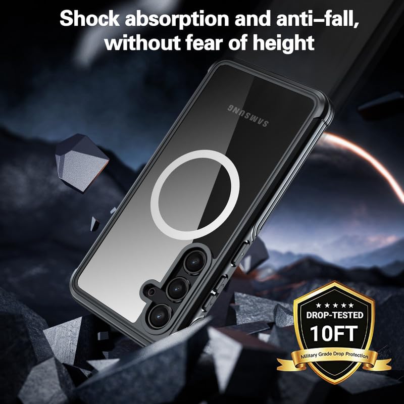 Image of LuxuryKase Shockproof Front & Back Cover for Samsung Galaxy S24 with Full Body Protection | Strong Grip | Camera & Screen Guard | Wireless Charging Support | Durable TPU+PC Design - Black