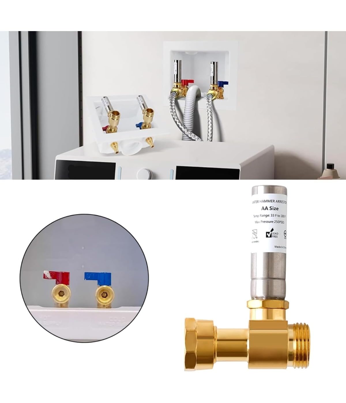 Wasserschlagdämpfer Für Waschmaschinen Aus Edelstahl 3/4 Zoll NH-Gewinde, Dämpfer Für Rohrsystem Geräuschreduzierung, bleifrei, 1 Stück