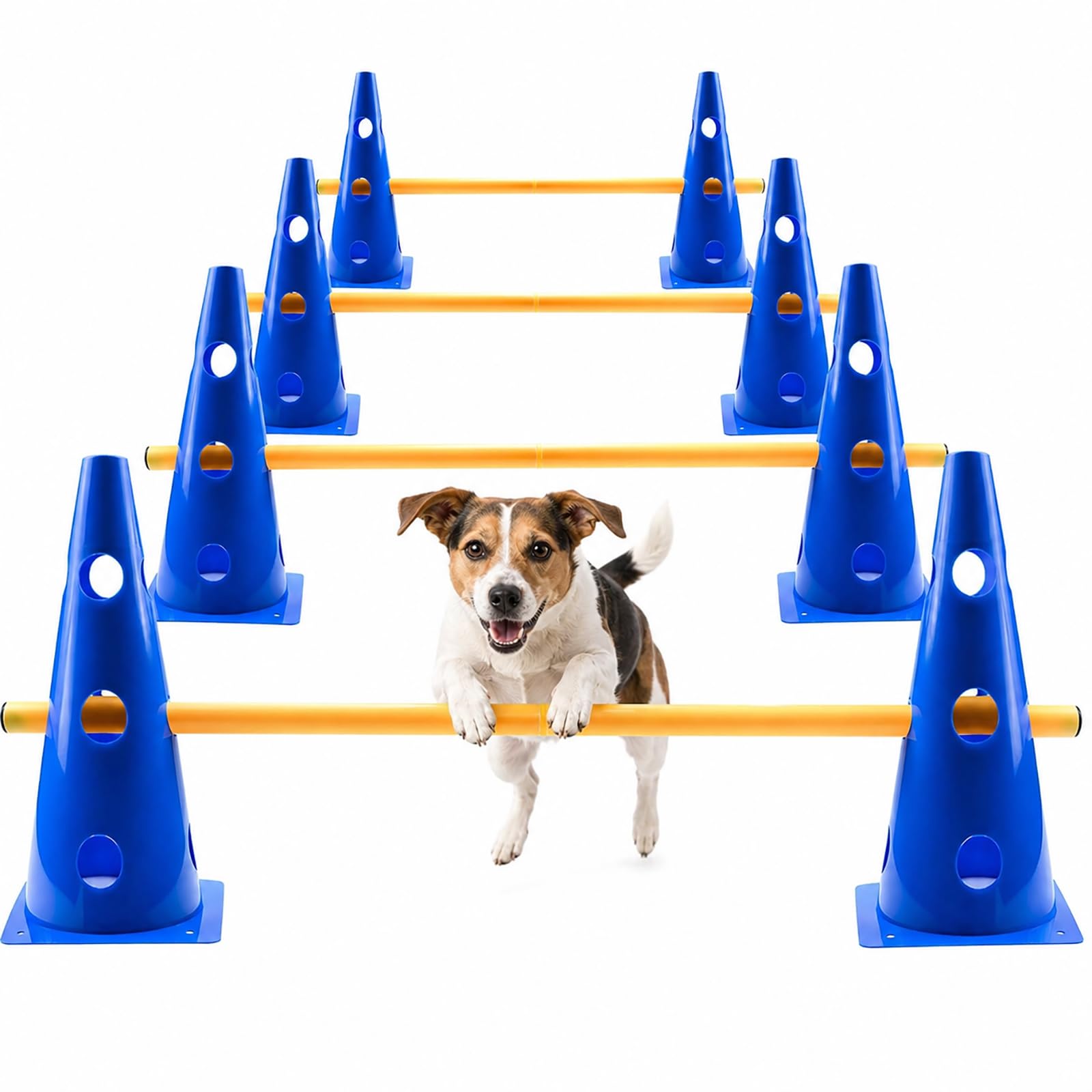 Juego de equipo de agilidad para perros, equipo de entrenamiento de agilidad para perros con 8 conos de entrenamiento y 8 postes, saltos ajustables, 23 cm de altura, para mascotas pequeñas y medianas