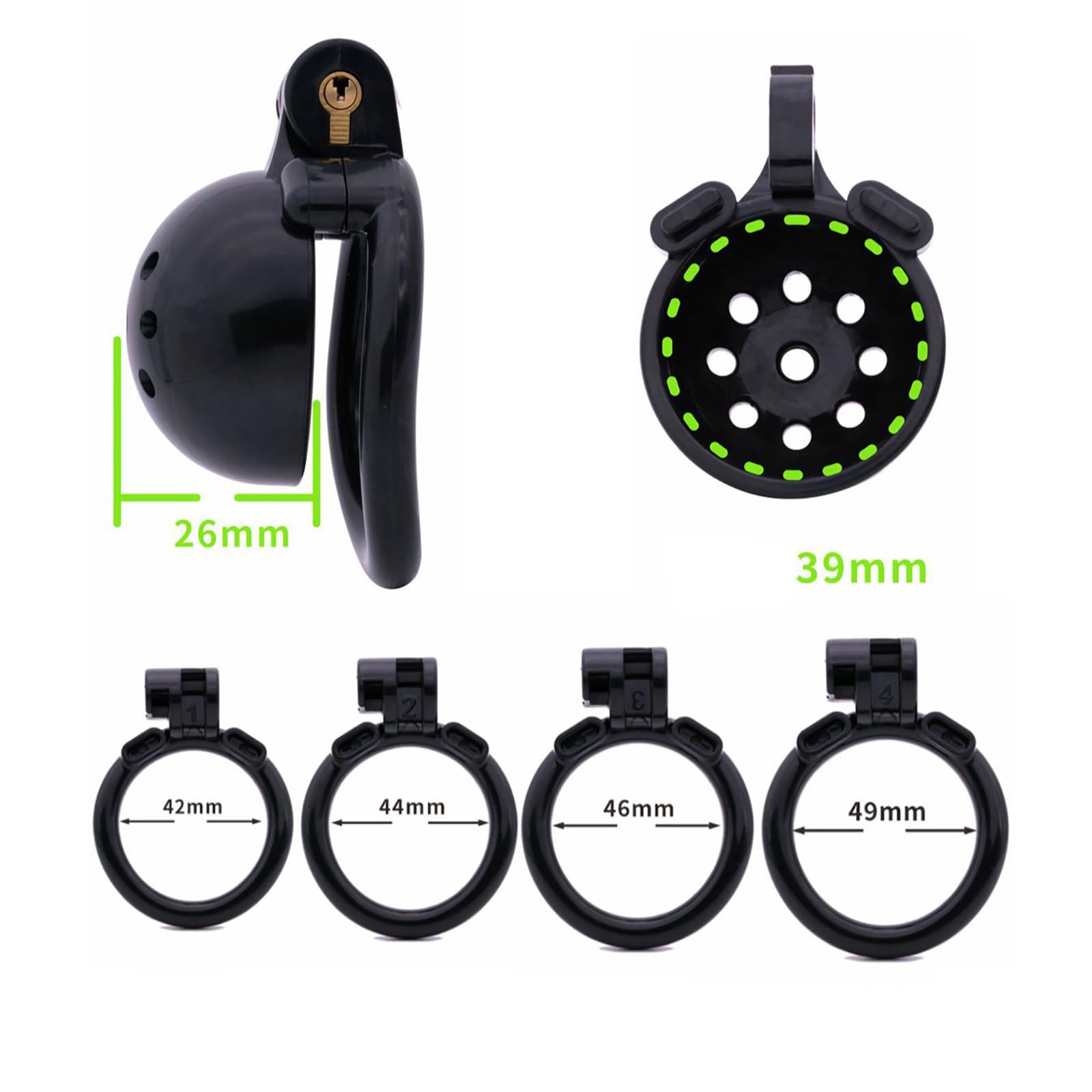 Petite cage à pénis Sex toy Chastity Cage pour homme avec 4 anneaux péniens Cage à pénis creuse et aérée pour SM fétichisme, jeux de bondage Ceinture de chasteté Produits pour adultes (Black,B)