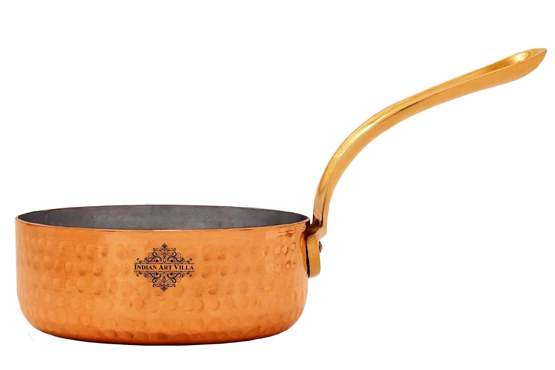 Copper Cookware Round Pan with Hammered Design, Brass Handle and Tin Lining, 4.4 Inch - Copper Pan for Cooking & Serving, Ideal for Traditional & Modern Kitchen Use