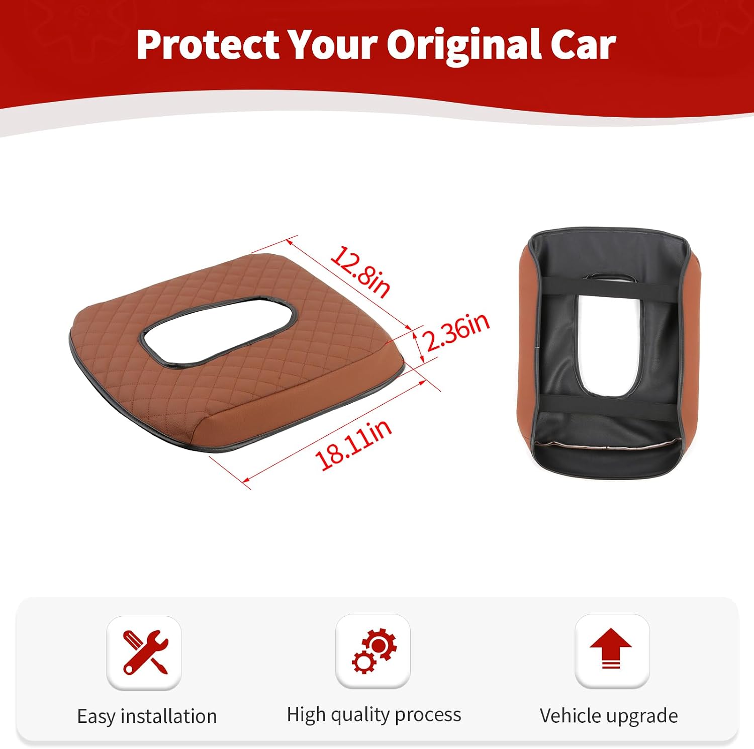 for Silverado Center Console Armrest Cover Pad Fit for Suburban/Silverado/Sierra 2019+ Brown Interior Accessories Leather