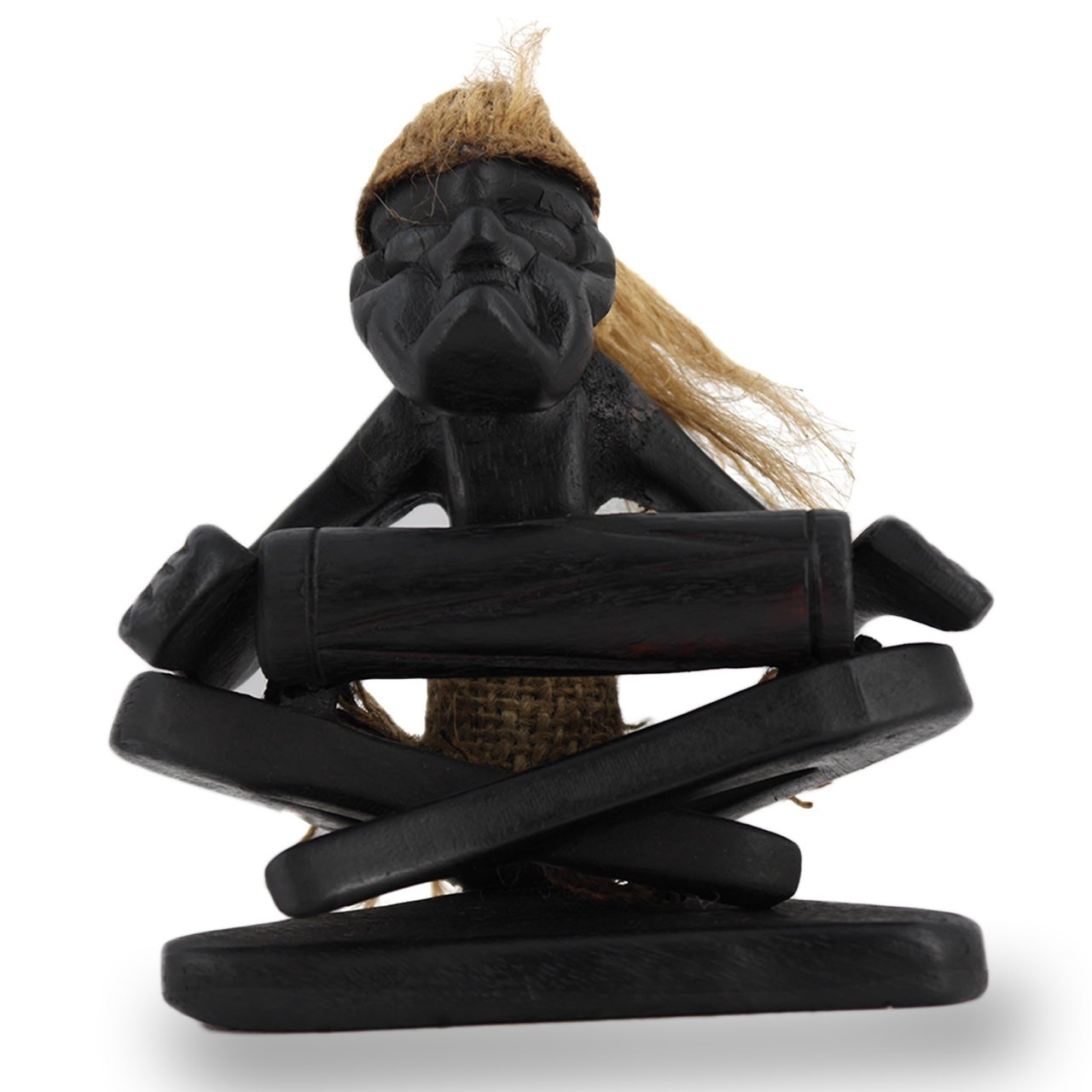 ART-CRAFT AS016 Asmat Musiker mit Bongo aus Holz dunkel gefä