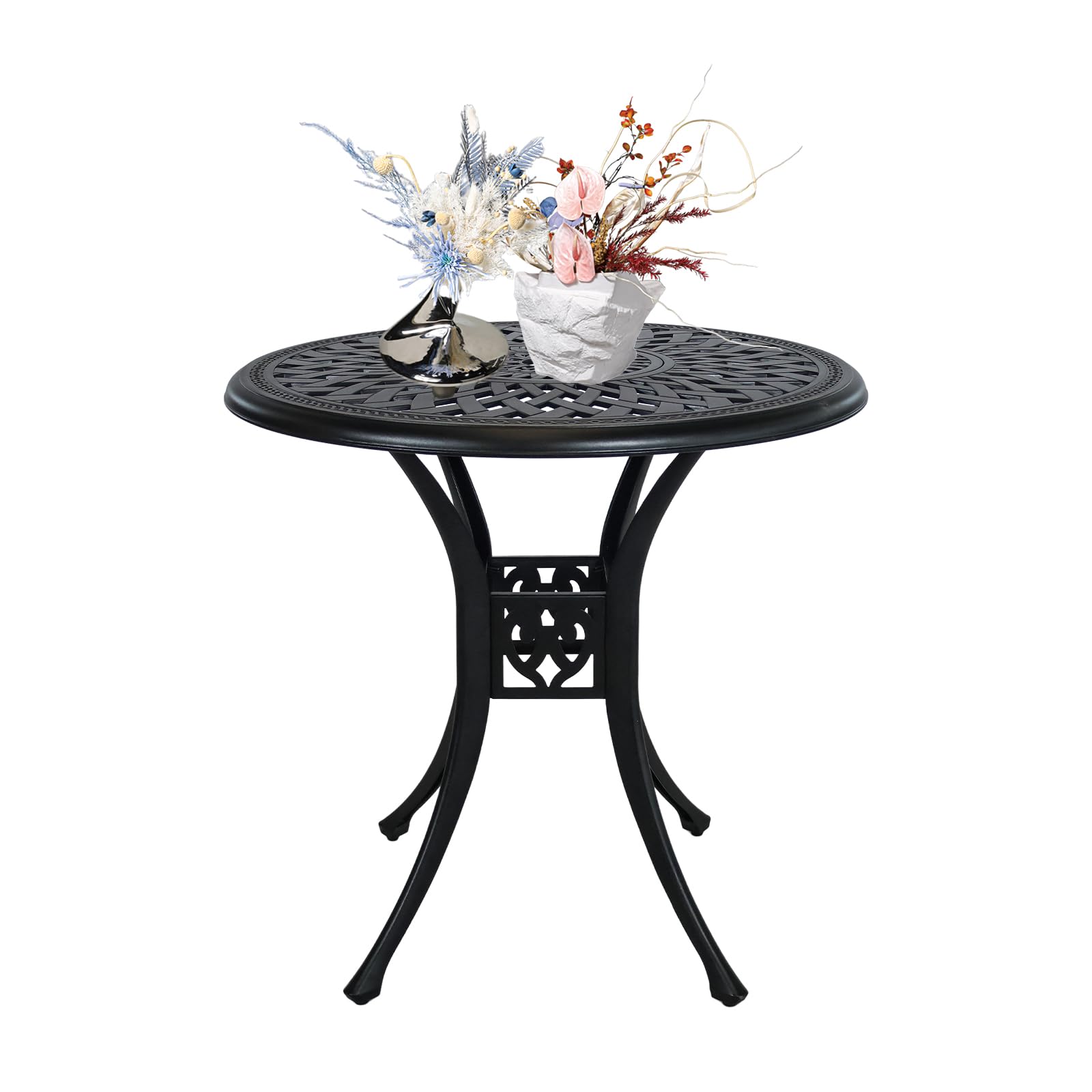 PATIO-IN 30 inches Patio Table with Umbrella Hole, Round Outdoor Table, Cast Aluminum Bistro Table, Metal Side Table for Porch Backyard, Black : Patio, Lawn & Garden