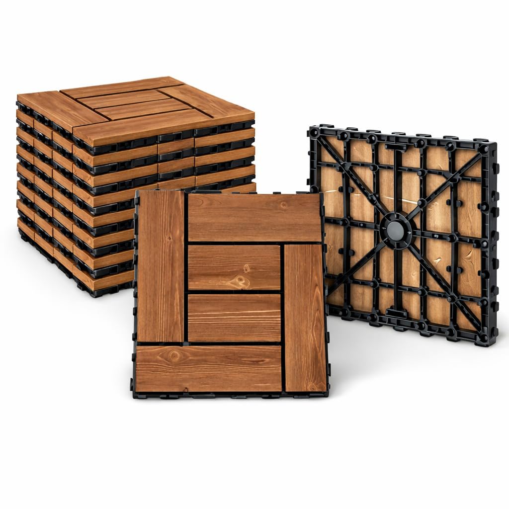Acomoda Textil - Baldosa de Madera Encajable 29x29 cm para Exterior e Interior, Suelo Modular Decorativo con Base Drenante, Facil Instalacion Para Terraza Balcon Jardin Patio o Ducha (Dionisio, 12 Ud)