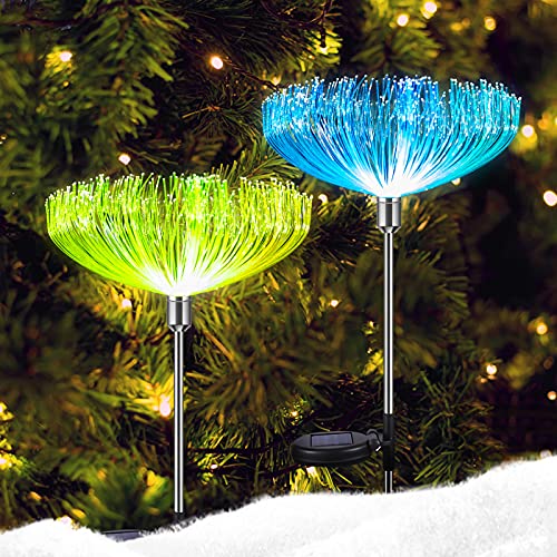 Neporal Solar Garden Lights 2Pack, Multi-Color Changing Solar Garden Stake Light, IP65 Waterproof Solar Flower Lights, Solar Power Flower Lights Fiber Optic for Yard Patio Pathway Decorations.