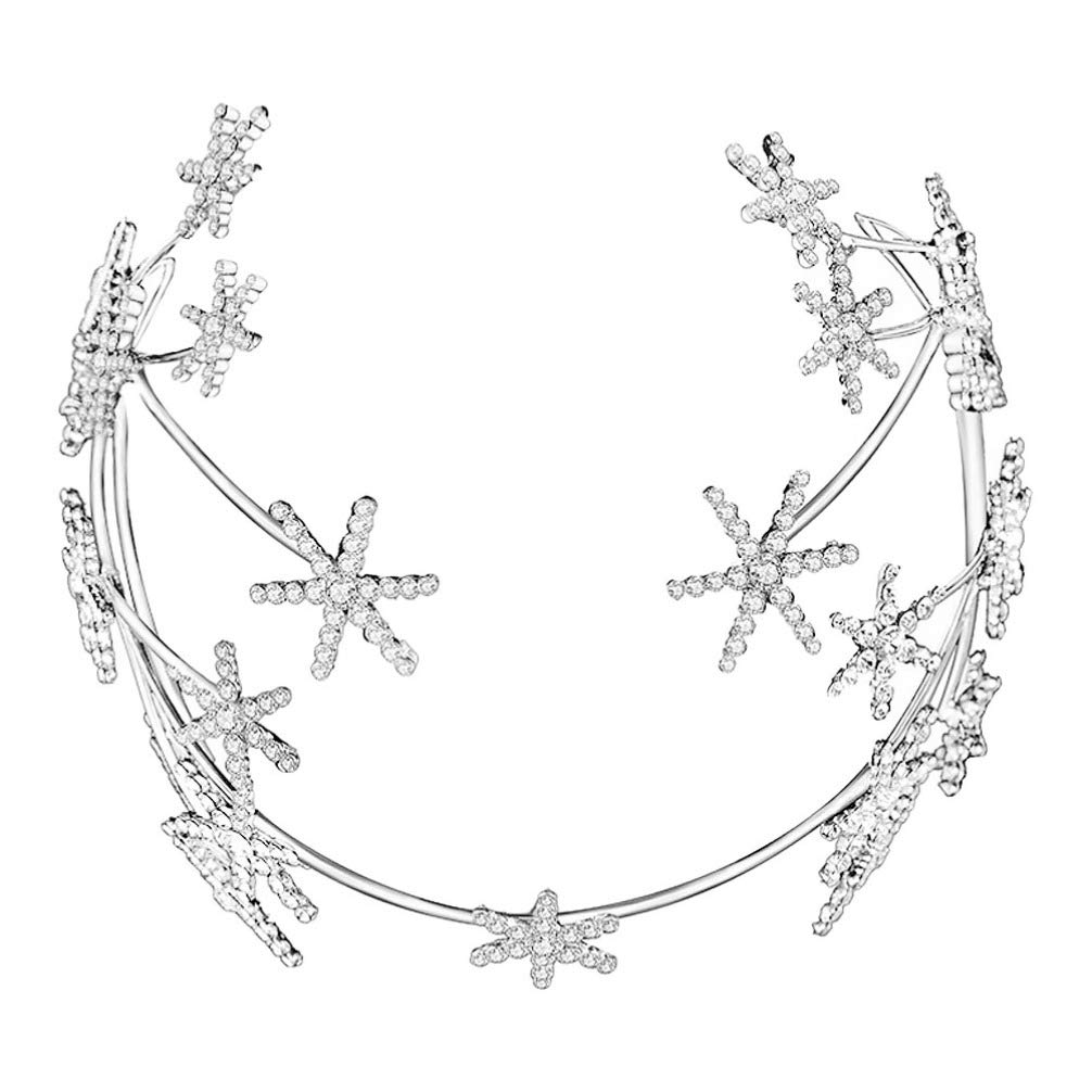 FRCOLOR Bridal Crown Tiara Crystal Star Bridal Tiara Christmas Snowflake Headband Bridal Hair Jewelry for Women Lady Wedding White