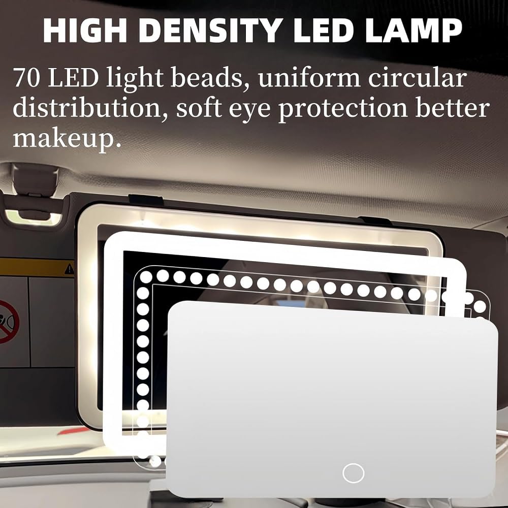 Universal Car Sun Visor Vanity Mirror with LED Lights & Touch Dimming - Vamotto LED Rechargeable Makeup Mirror Vanity Mirror for Women, 3 Color Modes,Car Mirror Accessories (Black) — view 2