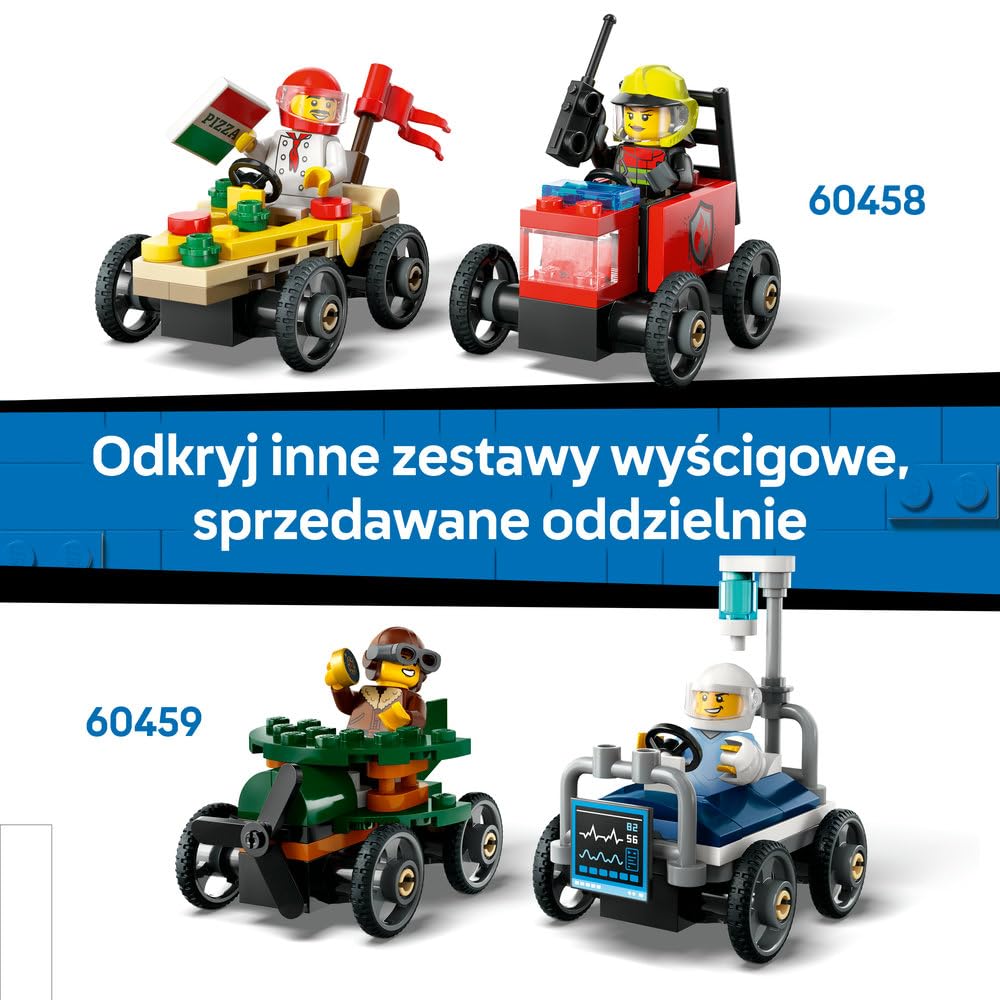 LEGO City Bez Granic: Tor z Rampami Dla Wyścigówek, Konstrukcyjna Zabawka dla Dziecka do Zbudowania, Pojazdy z Minifigurkami, w tym Hydraulik, Prezent dla 6-latka, dla Chłopca i Dziewczynki, 60460