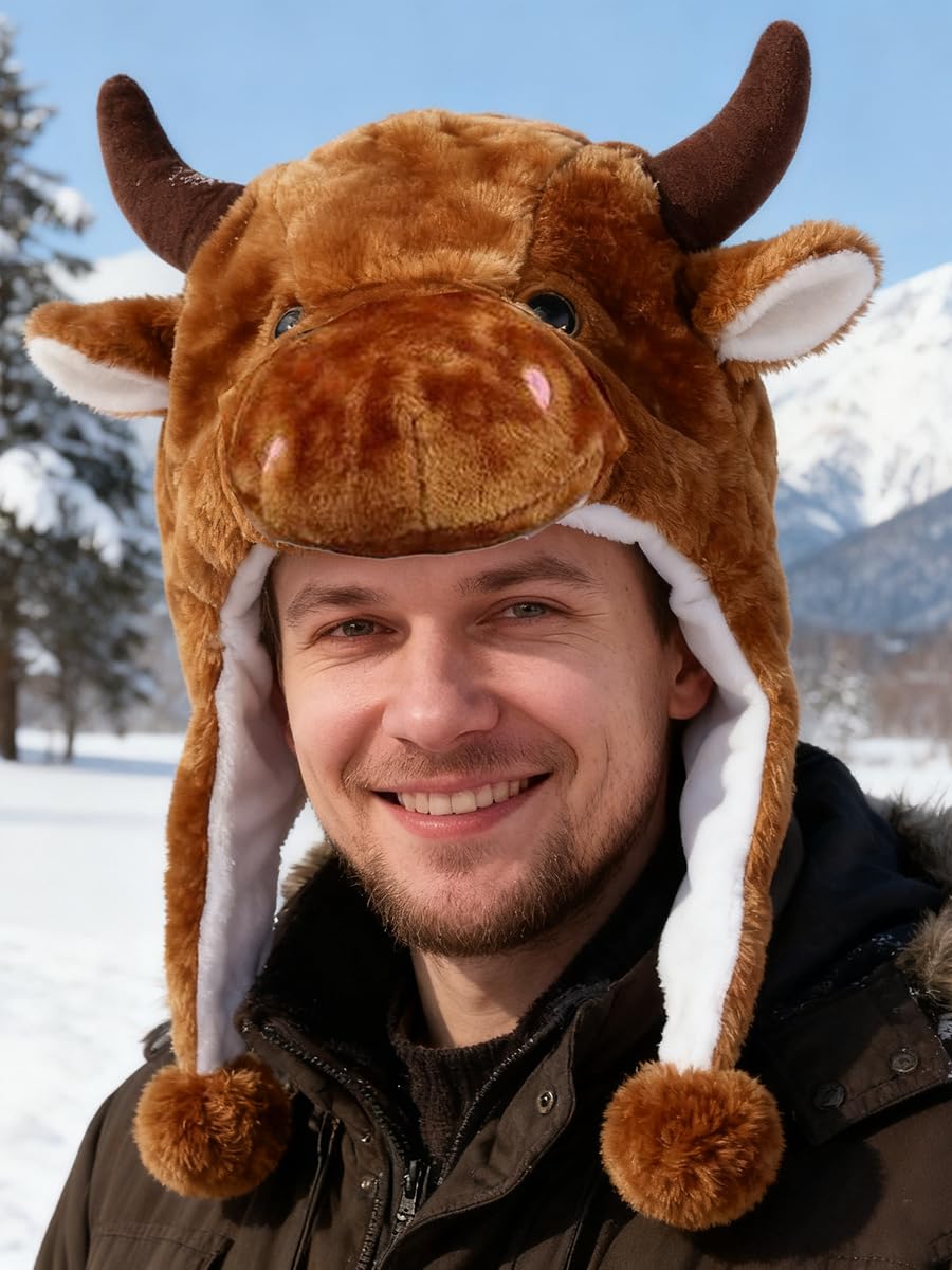 VPbao Plush Headgear Hat, 2-in-1 Hat with Ear Flaps Scarf Set, Funny Cartoon Animal Cap for Costume Party - Image 4