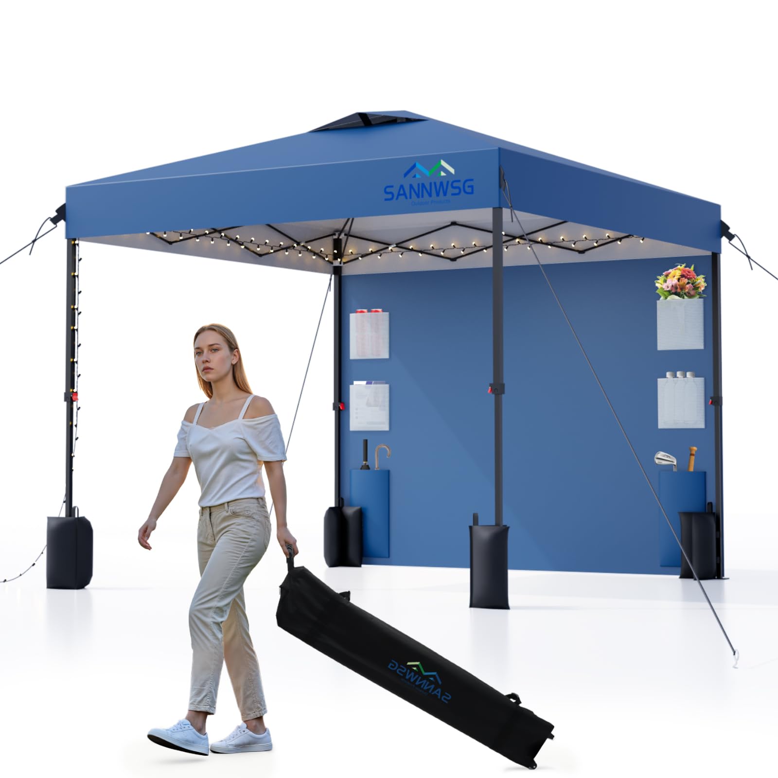 8X8 Pop Up Canopy Tent,Removable Pockets Sidewall for Extra Storage,Easy Up Canopy,Heavy Duty One Person Set Up Event Tent,Blue : Patio, Lawn & Garden