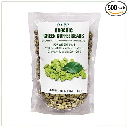 Vokin Biotech Organic Green Coffee Beans decaffeinated and Unroasted Coffee Beans Arabica Coffee for weight loss Supplement (500gm)