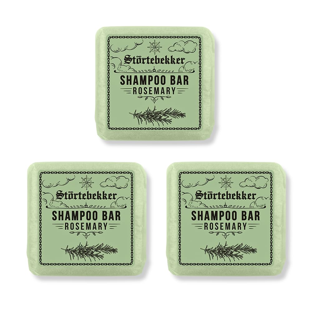 Störtebekker® Premium zestaw do rutyny prysznicowej – mocny szampon rozmarynowy (x3), woreczek sizalowy, puszka z mydłem + krem na dzień – zestaw do szamponu do włosów, skóry głowy i brody – ręcznie