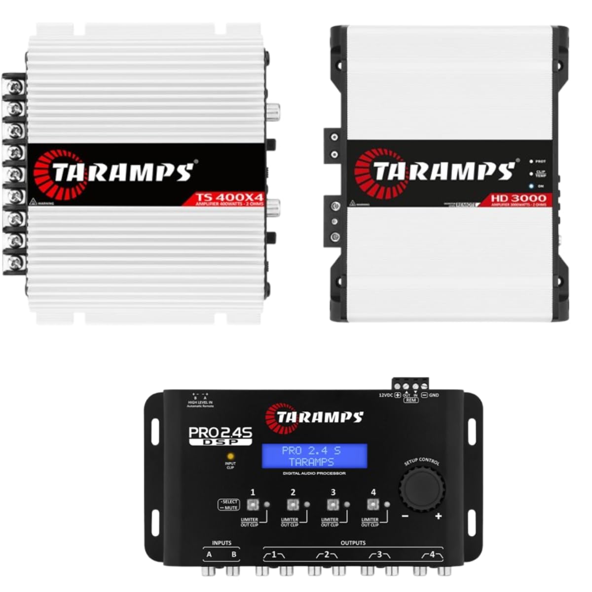 Amplificador de audio para automóvil - HD 3000 2 homis 3000 Watts RMS 1 canal + TS 400 2 homis 4 canales + Procesador de audio digital Pro 2.4S