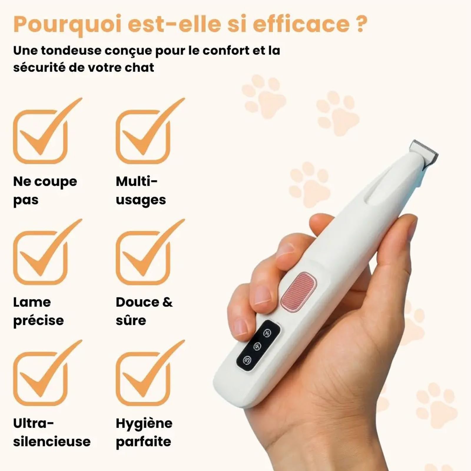 Patounet Tondeuse, de Precision Pour Chat, 35 db À Faible Bruit, Lames Douces, Sûres et Hypoallergéniques, Rechargeable Par Usb, Comprend un éclairage LED, Compact et Pratique (1PC)