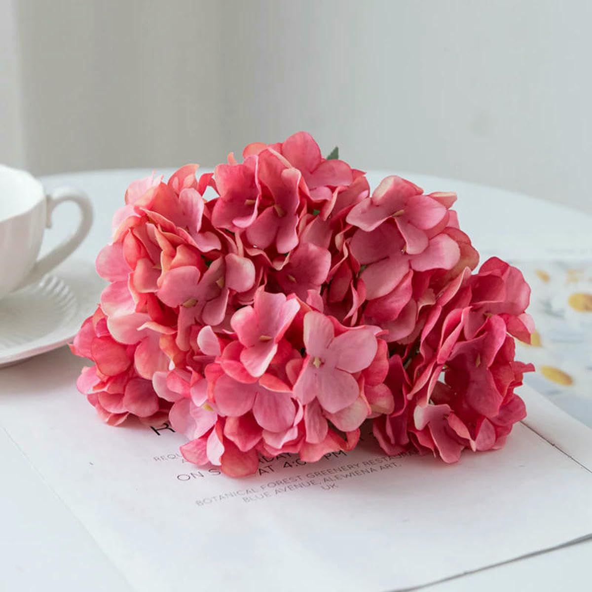AYHTUD Artificial Flowers Silk Hydrangea Vase for Home Decoration Accessories Wedding Decorative Fake Plants Christmas Garland Material-Rose Red
