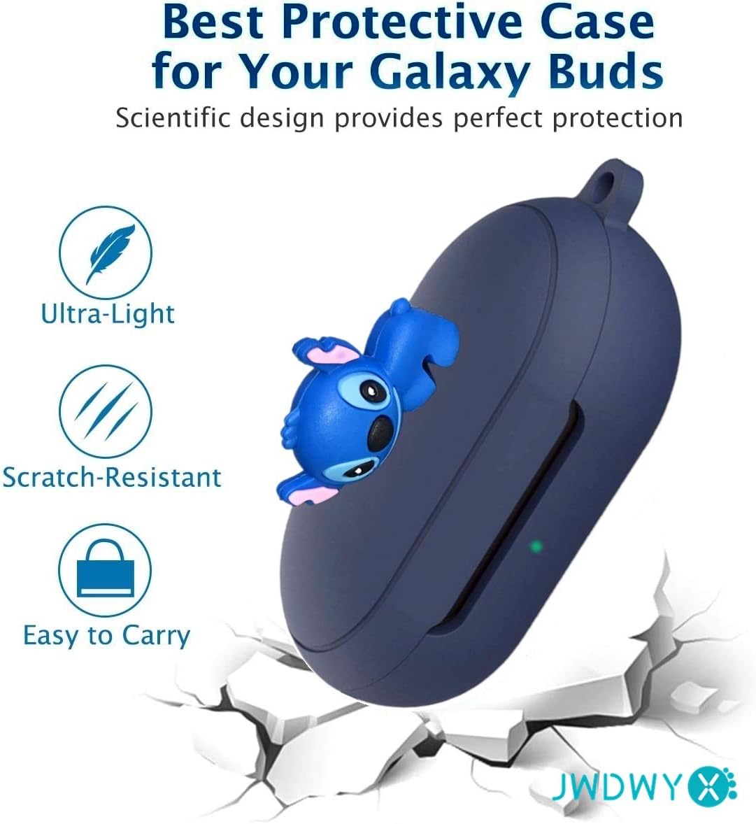 Discount 90% Stitch Silicone Case for Galaxy Buds/ Galaxy Buds+ Plus, 7 in 1 Silicone Accessories Set Protective Cover, Silicone Case/Keychain/Carabiner/Anti-Lost Rope/Cleaning Brush (Dark Blue & Stitch)