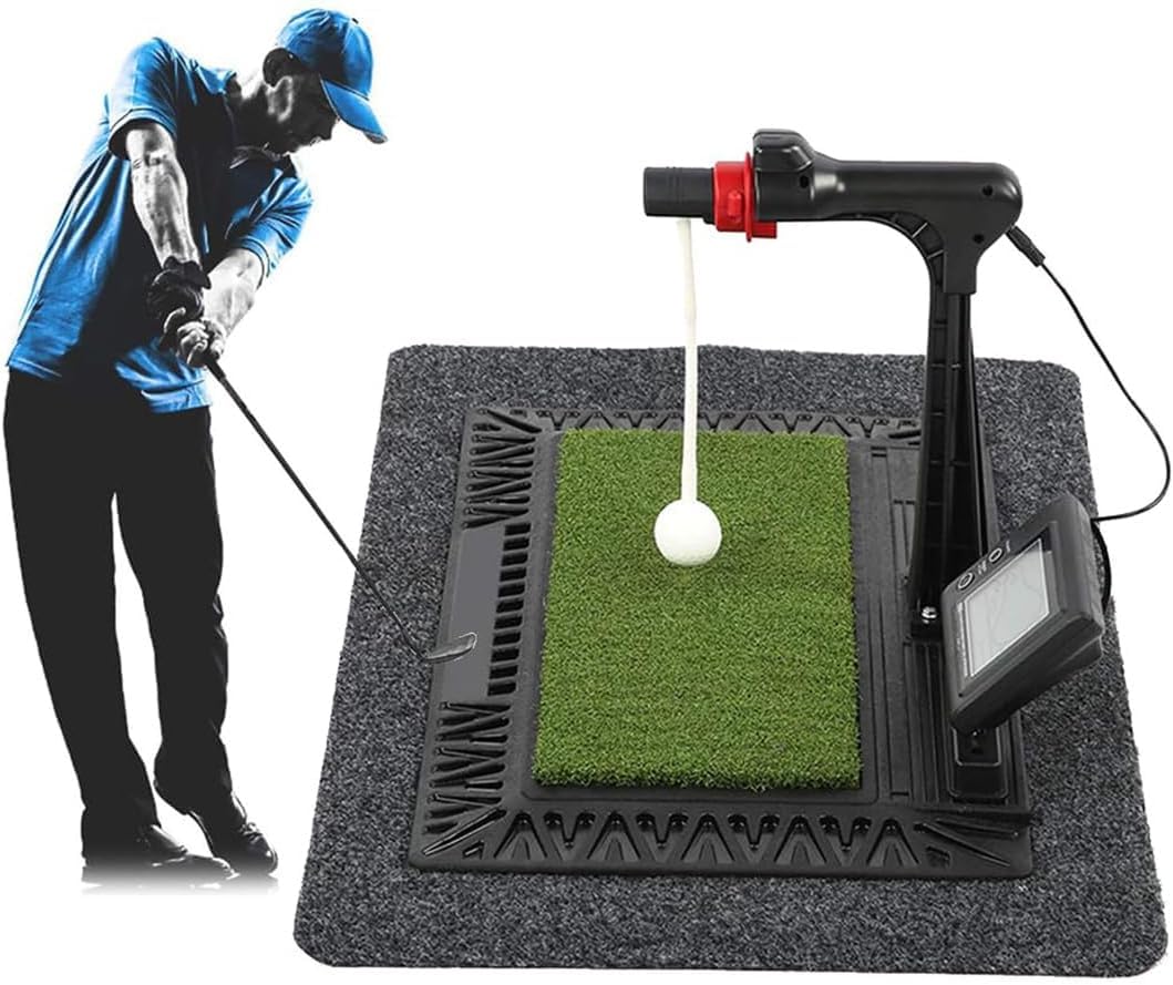 XNXYSMKJ Golf Swing Trainer Mat with Digital Screen, Hitting Trainer Set Includes 2 Golf Clubs & 3 Balls, Portable Golf Practice Simulator W/Voice Assist,Easy To Transport