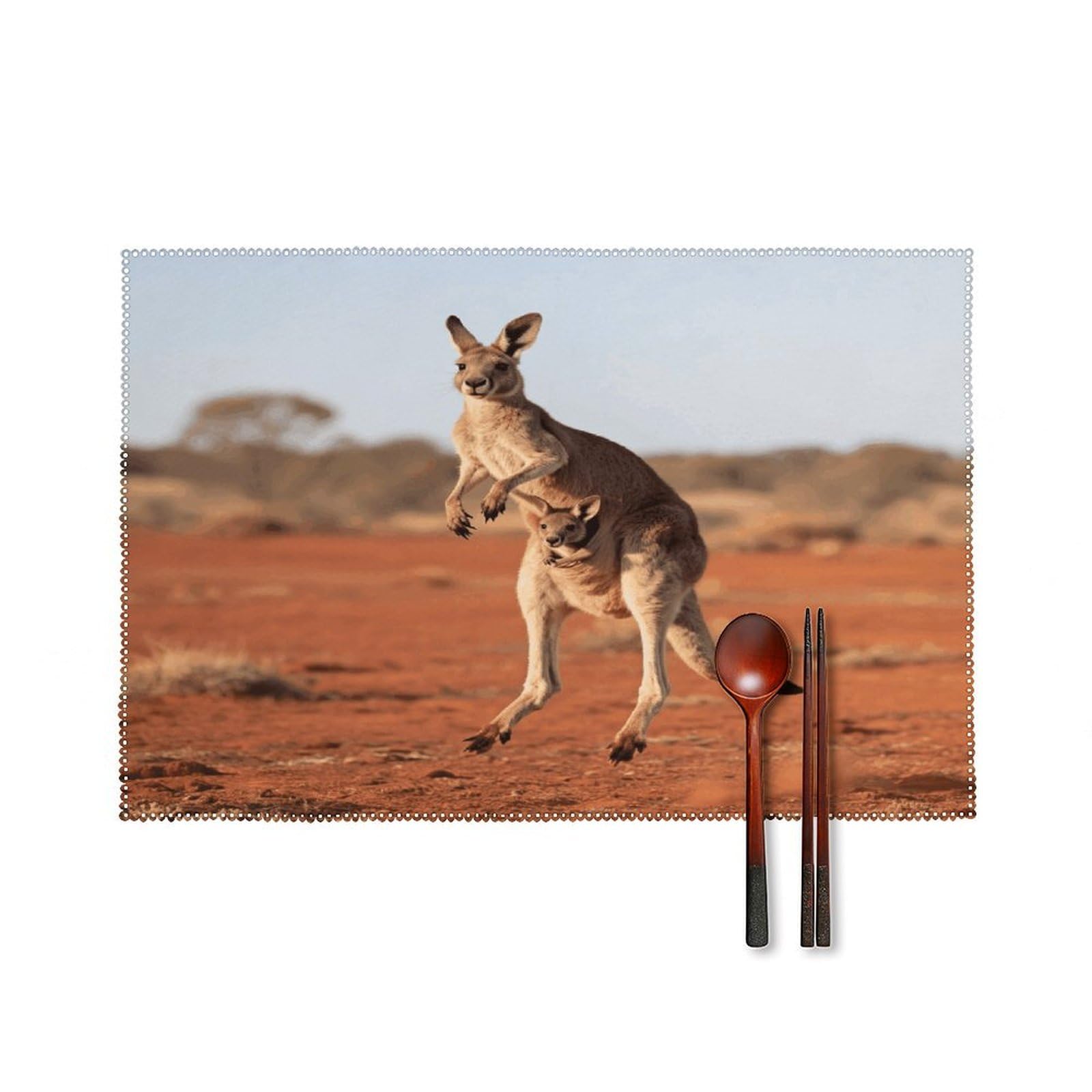 Kangaroo Placemats Set of 4 Heat Resistant Non-Slip Place Mats for Dining Table Washable Placemat Wipeable Dining Table Mat Canvas Place Mats Dining Table Decor