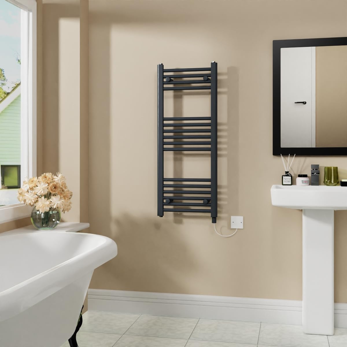 Warmehaus 400W Electric Heated Towel Rail Radiator Anthracite - 1000x400mm