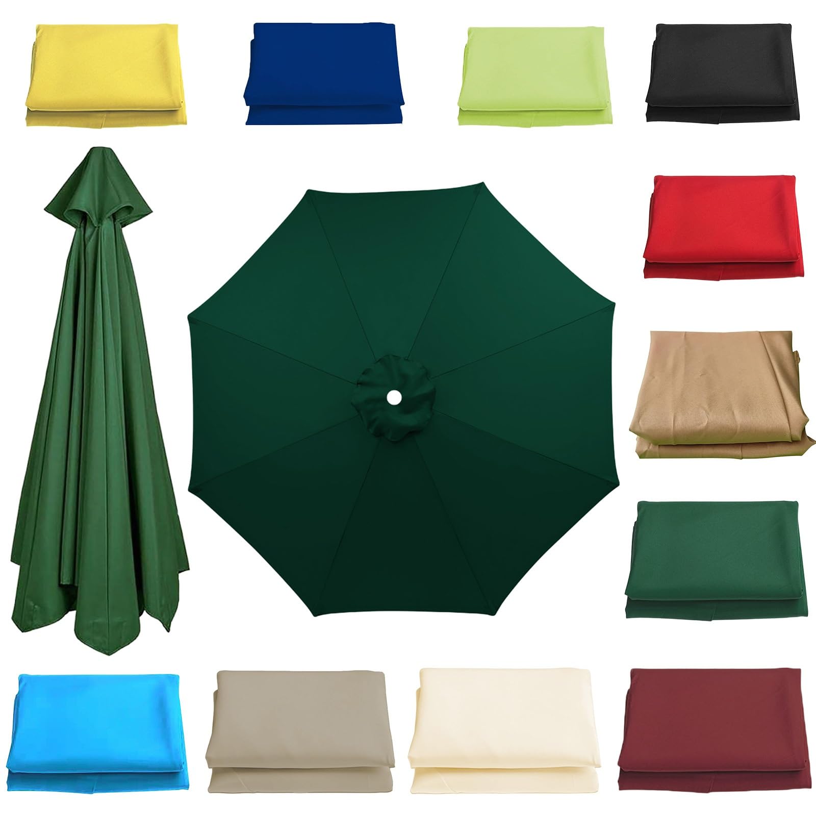 6 Ribs 8 Ribs Patio Umbrella Replacement Canopy 2.0m 2.30m 2.5m 2.7m 3.0m 3.5m Replacement Covers for Garden Outdoor Lawn Backyard Sand(Green,8.2ft/8ribs)