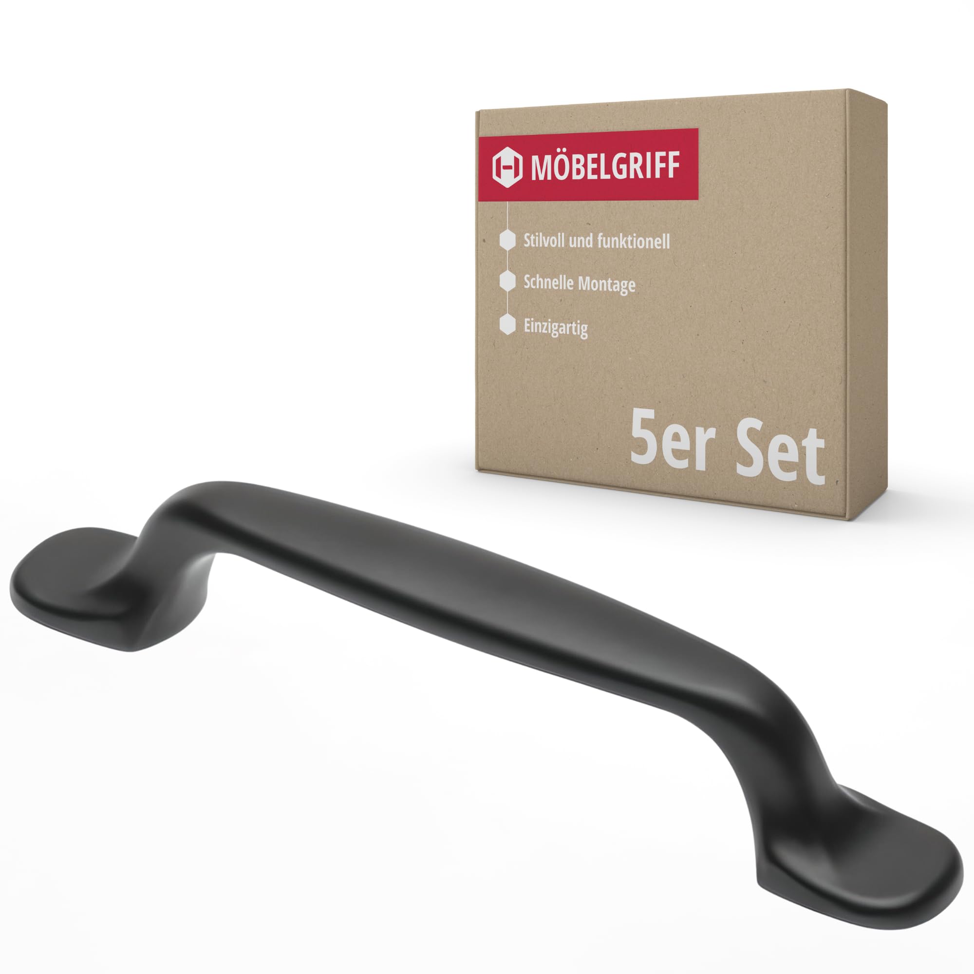 Gedotec Matt Black Furniture Handle Made Of Solid Metal, Pack Of 5, Handles For Kitchen Cabinets Including Mounting Material, Elea, Furniture Handles, Matte Black With Ba 96 Mm, Door Handles For Cupboards