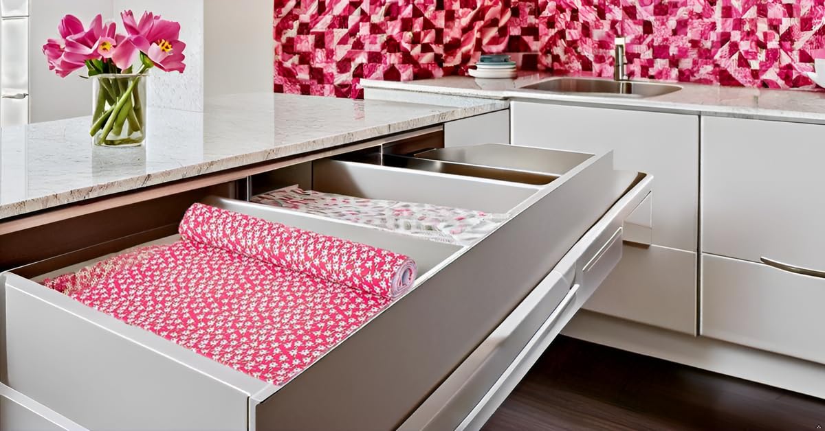 Agroha 100% Water Proof Flower Design Printed Wardrobe Kitchen Drawer Shelf Mat | Cabinet Shelf Mat | Flower Design with PVC Material (Pink Little Flower, 3 Mtr) 4