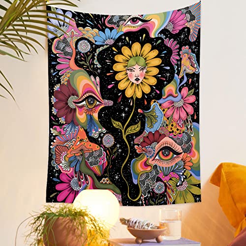 Small Tapestry Hippie Trippy Aesthetic Room Decor Wall Hanging For Bedroom Pink Girl Tapestry Flower Eyes Colorful Plants For Teen Girl Women Men Mushroom Tapestry Floral Star Sparkler Home Dorm Decor Cool Wall Art Print Posters Funny Grunge Minimalist Bisexual Pretty Irregular Blackout Window Anime Botanical Magical Boho (30'' *40''(73*95Cm), Sunflower Girl) #TOP2