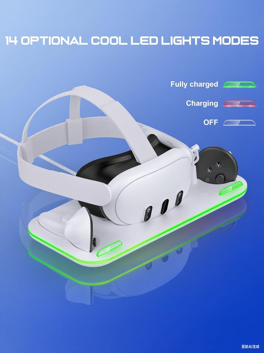 Charging Dock & Headset Stand for Meta Quest 3/3s, Fast Charging Station with 2 Controller Rechargeable Batteries, All-in-One Storage with 14 Lighting Modes for VR Headset Accessories & Controllers