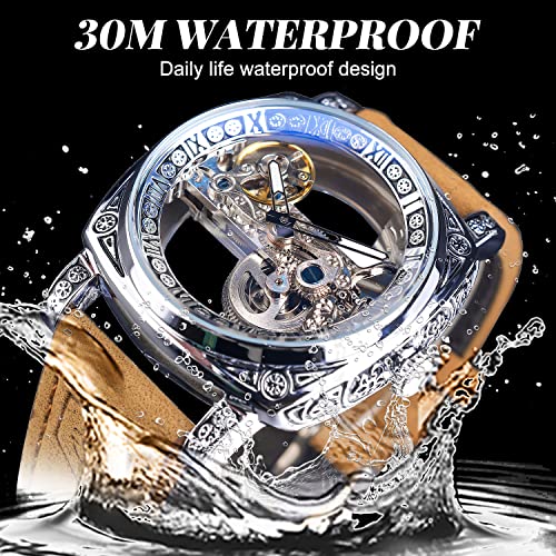 Forsining 2304031 Men'S Luxury Square Carving Mechanical Watch, Retro Totem Double Sided Hollow Skeleton Self-Wind Automatic Watches thumb #4