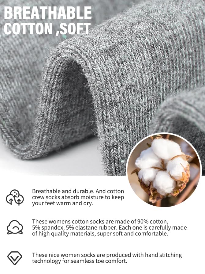 Image of FGZ Women's Crew Socks 5 Pairs Soft Combed Cotton,Breathable Everyday Casual Socks for Women