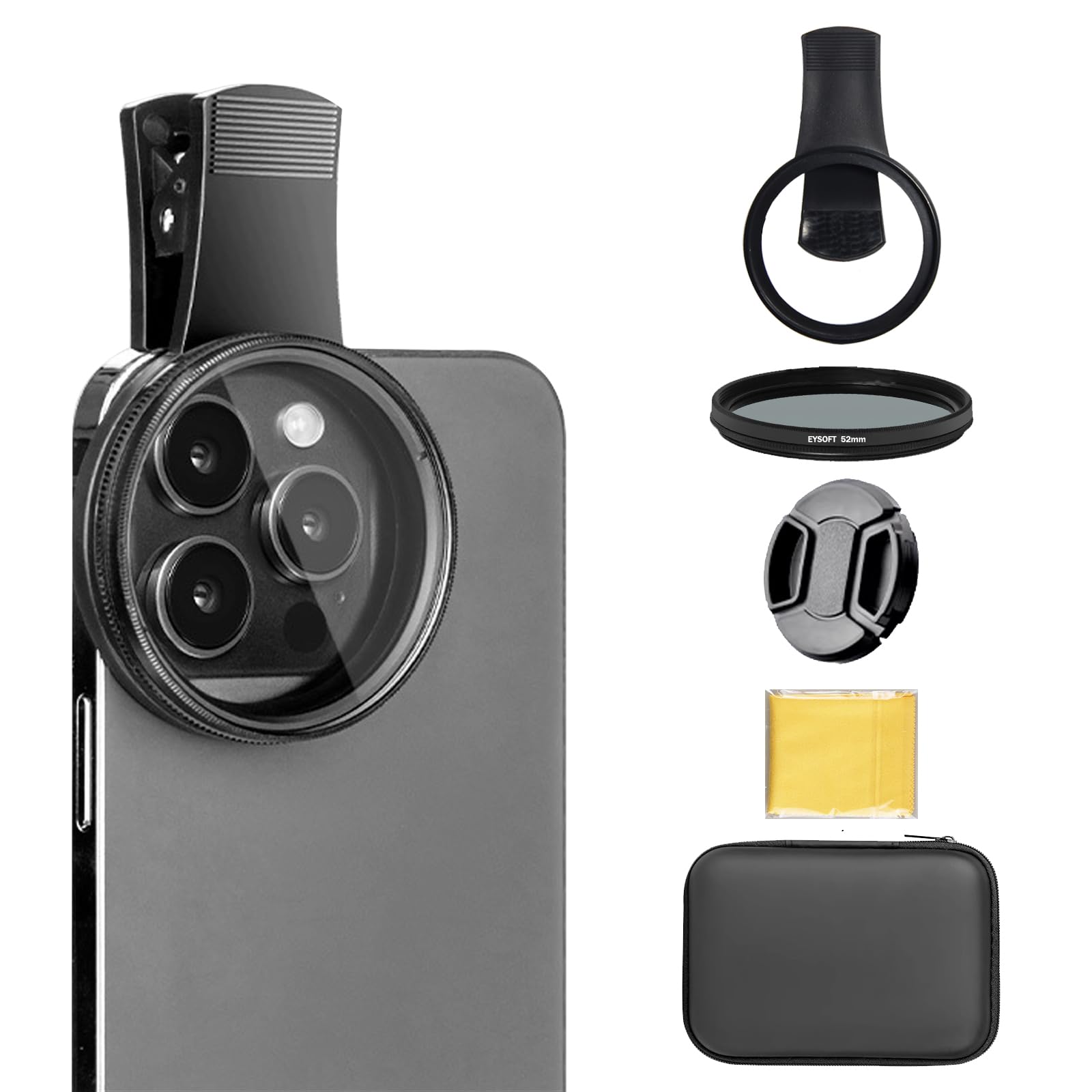 52mm Clip-on CPL Phone Camera Lens Filter Kit, Circular Polarizer Polarizing Filter Compatible with iPhone 16 15 14 13 12 11,Upgrade Smartphones Portable Polarizer
