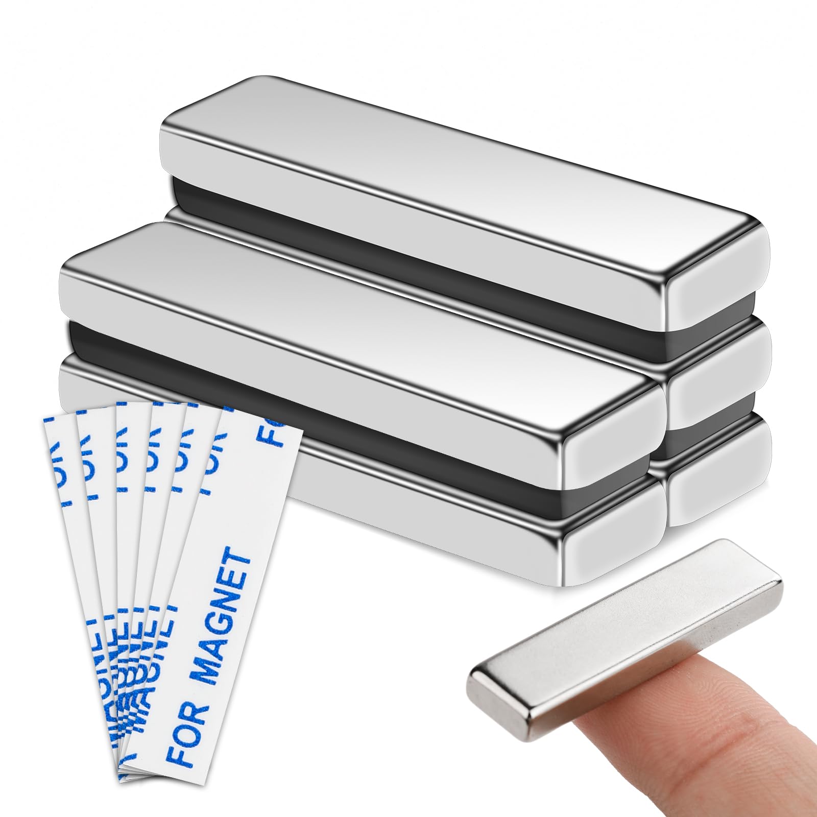 MIKEDE Strong Magnets, 5 Pack Rare Earth Magnets Bar with Double-Sided Adhesive, Neodymium Magnet Heavy Duty, Powerful Pull Force Locker Magnet,Perfect for Fridge, Garage, Office, DIY - 40x10x5mm