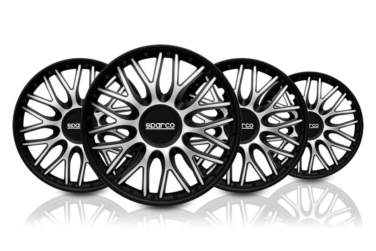 SPARCO Tapacubos 16" pulgada Kit negro plata Embelecedores De Rueda Juego de tapacubos SPC1696SVBK