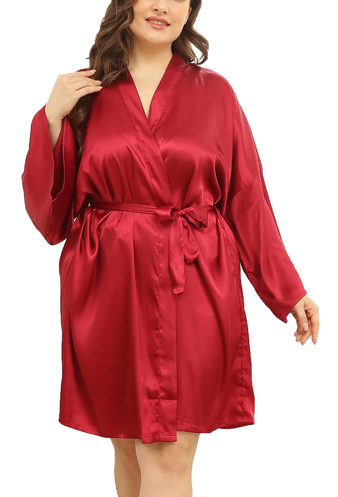 Womens Plus Size Satin Robes Bridesmaid Wedding Robes Short Silky Bathrobes